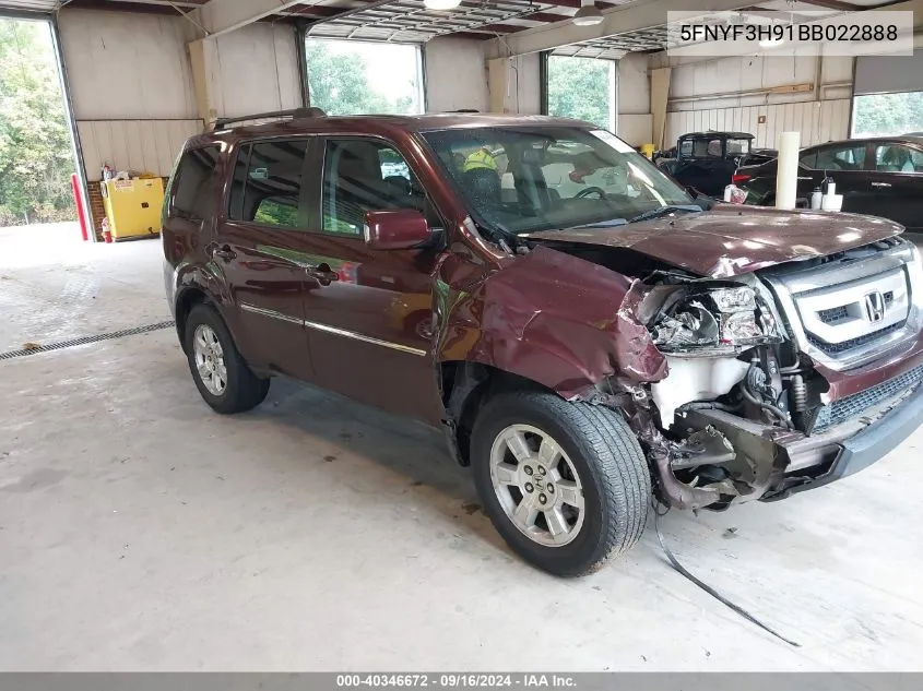 2011 Honda Pilot Touring VIN: 5FNYF3H91BB022888 Lot: 40346672