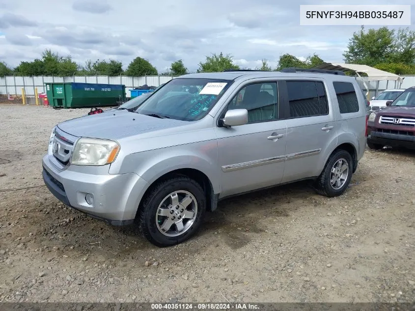 2011 Honda Pilot Touring VIN: 5FNYF3H94BB035487 Lot: 40351124