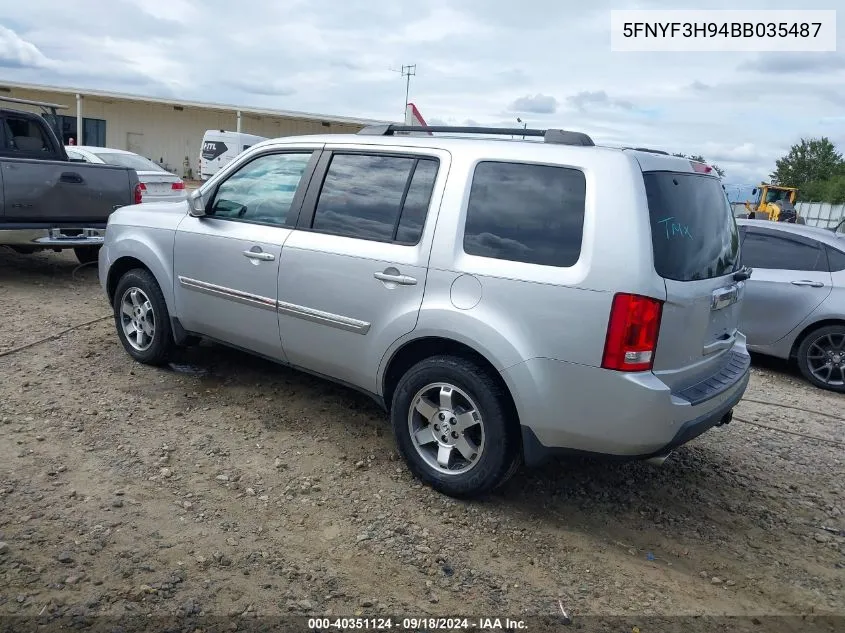 2011 Honda Pilot Touring VIN: 5FNYF3H94BB035487 Lot: 40351124