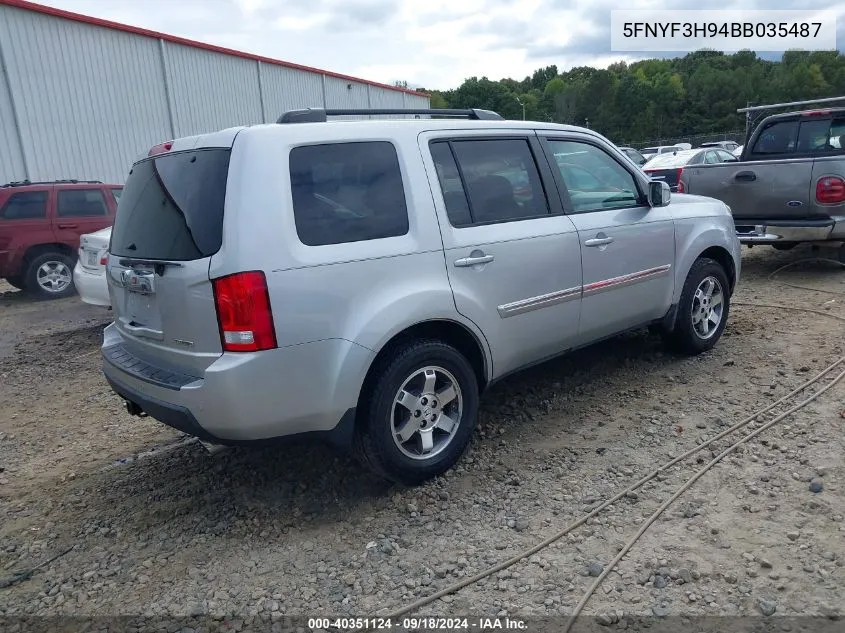 2011 Honda Pilot Touring VIN: 5FNYF3H94BB035487 Lot: 40351124