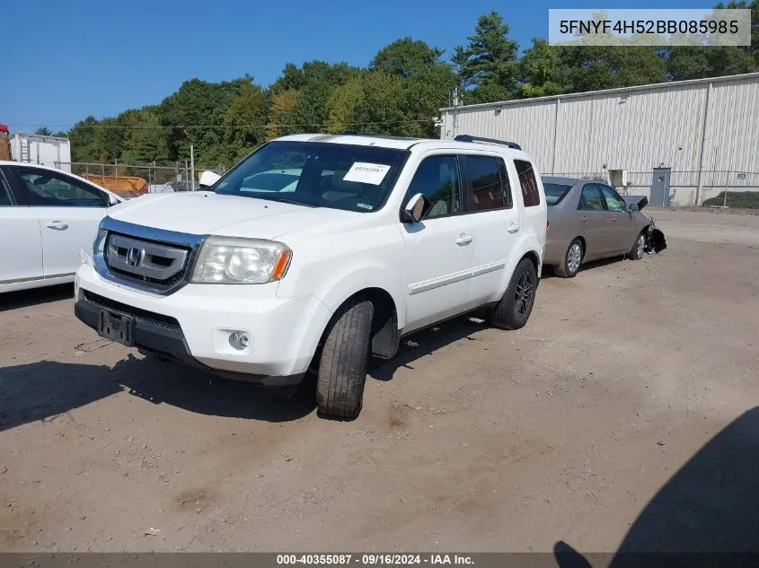 2011 Honda Pilot Ex-L VIN: 5FNYF4H52BB085985 Lot: 40355087