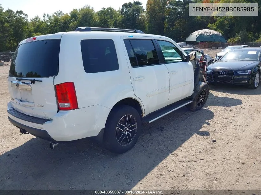 2011 Honda Pilot Ex-L VIN: 5FNYF4H52BB085985 Lot: 40355087