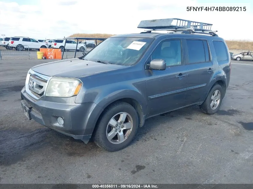 2011 Honda Pilot Ex-L VIN: 5FNYF4H74BB089215 Lot: 40356011