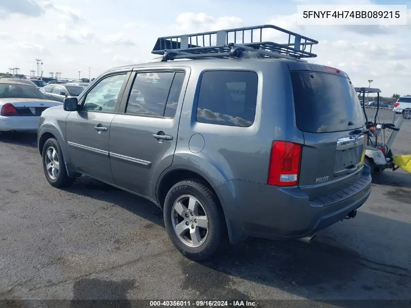 2011 Honda Pilot Ex-L VIN: 5FNYF4H74BB089215 Lot: 40356011