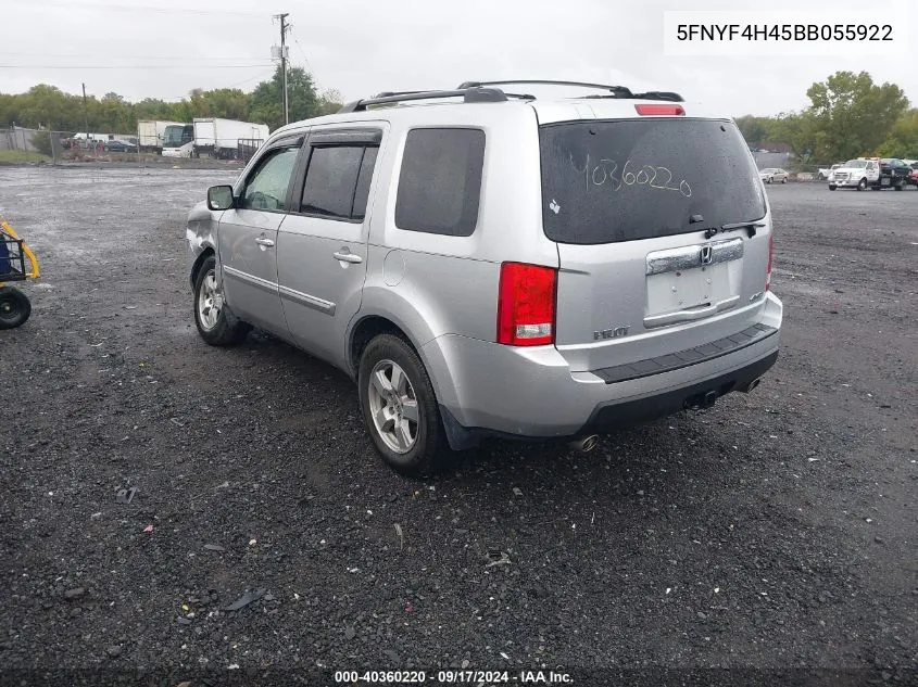 2011 Honda Pilot Ex VIN: 5FNYF4H45BB055922 Lot: 40360220