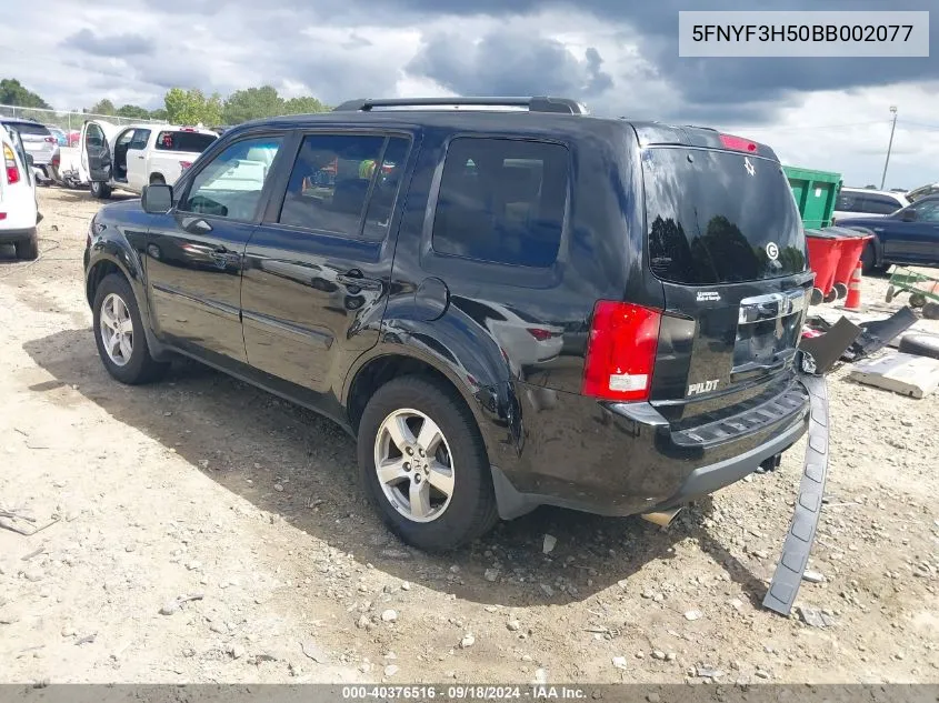 2011 Honda Pilot Ex-L VIN: 5FNYF3H50BB002077 Lot: 40376516