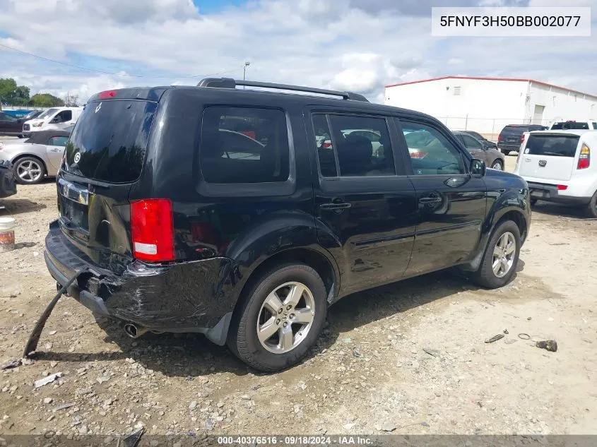 2011 Honda Pilot Ex-L VIN: 5FNYF3H50BB002077 Lot: 40376516