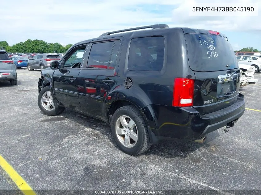 2011 Honda Pilot Exln VIN: 5FNYF4H73BB045190 Lot: 40378795