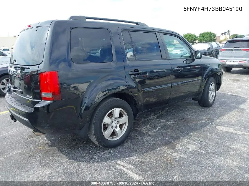 2011 Honda Pilot Exln VIN: 5FNYF4H73BB045190 Lot: 40378795