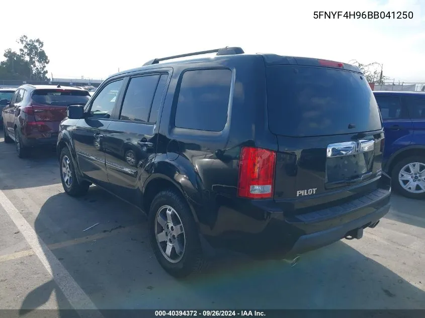 2011 Honda Pilot Touring VIN: 5FNYF4H96BB041250 Lot: 40394372