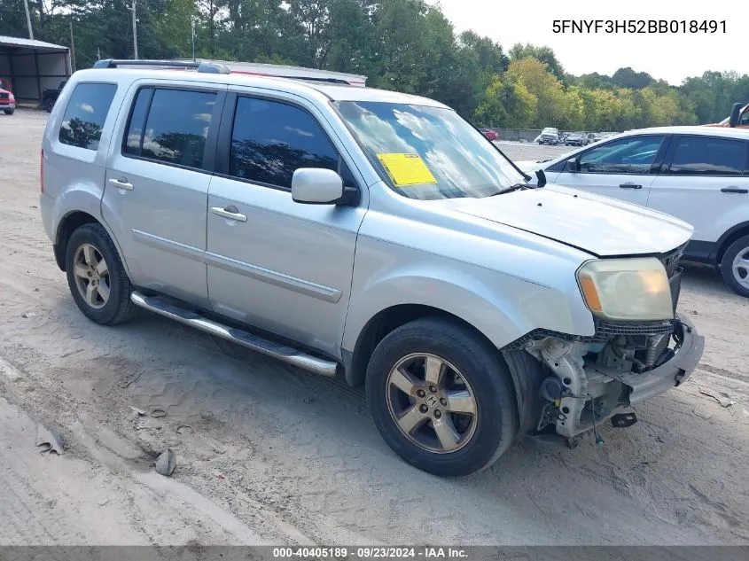 2011 Honda Pilot Ex-L VIN: 5FNYF3H52BB018491 Lot: 40405189