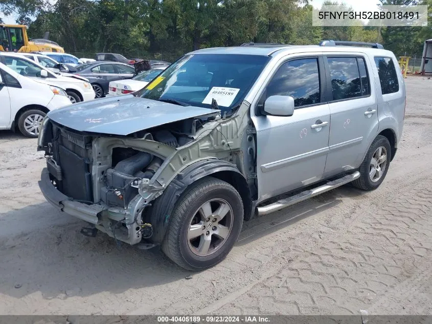 2011 Honda Pilot Ex-L VIN: 5FNYF3H52BB018491 Lot: 40405189