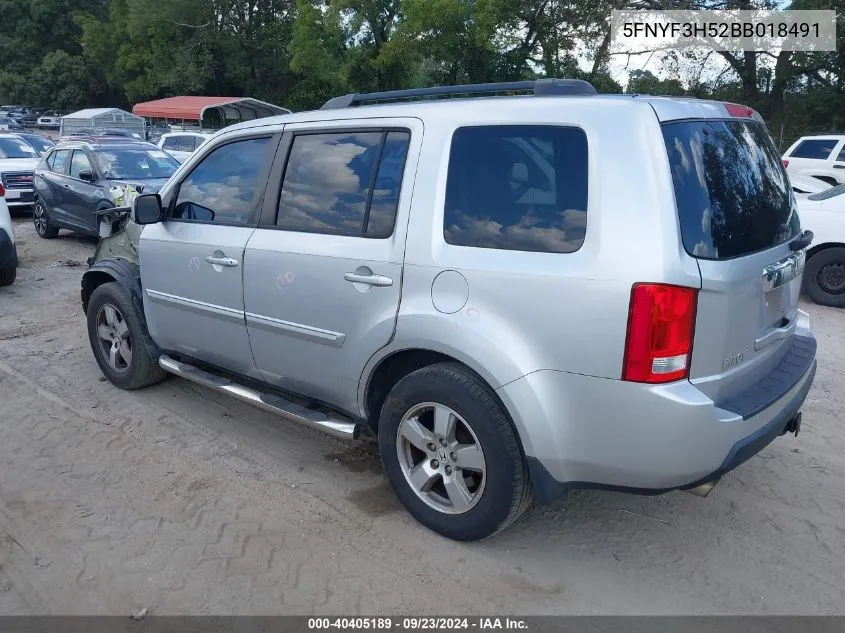 2011 Honda Pilot Ex-L VIN: 5FNYF3H52BB018491 Lot: 40405189