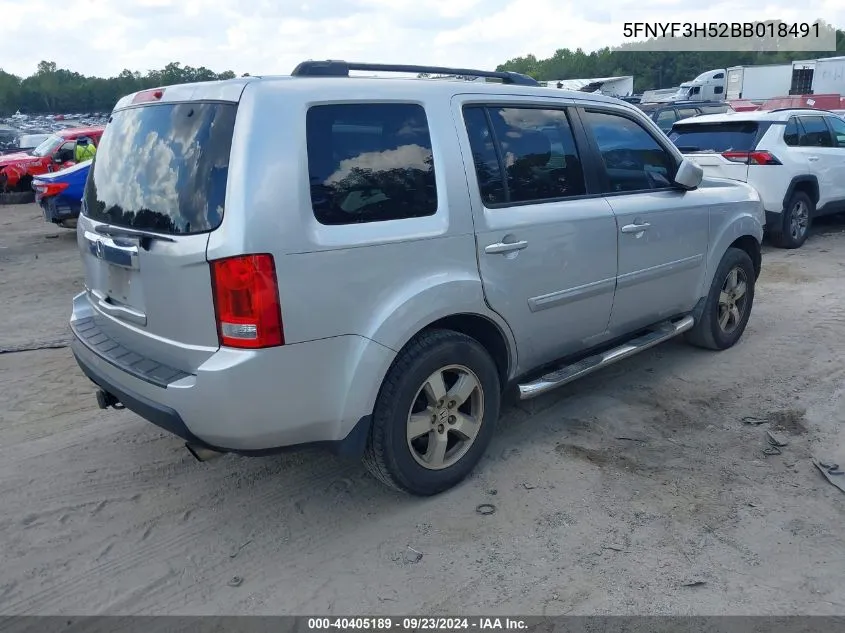 2011 Honda Pilot Ex-L VIN: 5FNYF3H52BB018491 Lot: 40405189