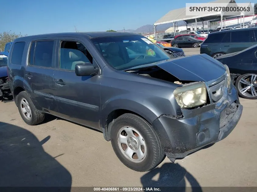 5FNYF3H27BB005063 2011 Honda Pilot Lx