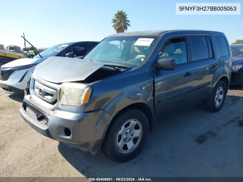 5FNYF3H27BB005063 2011 Honda Pilot Lx