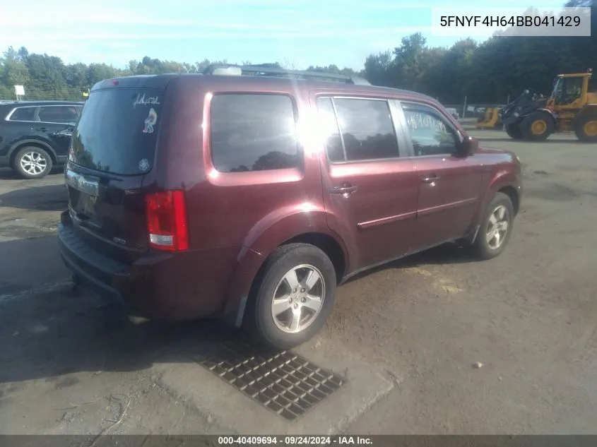 2011 Honda Pilot Ex-L VIN: 5FNYF4H64BB041429 Lot: 40409694