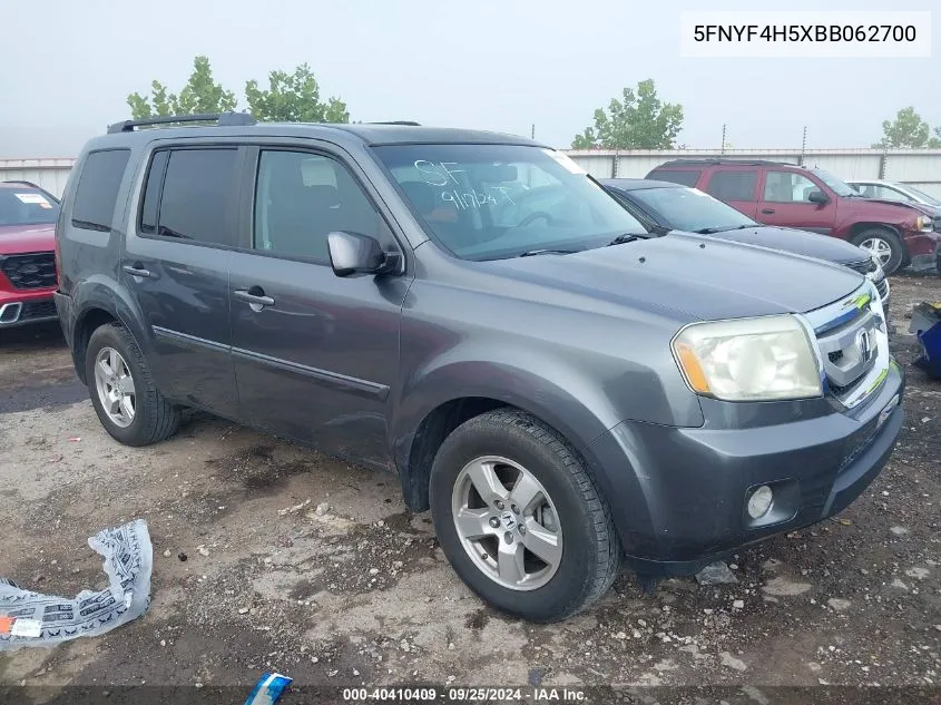 2011 Honda Pilot Ex-L VIN: 5FNYF4H5XBB062700 Lot: 40410409