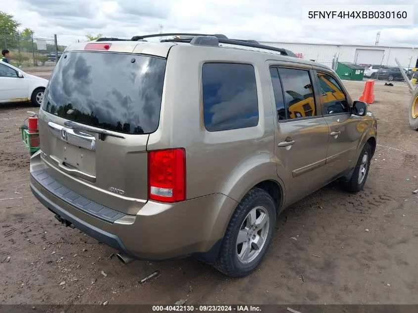 2011 Honda Pilot Ex VIN: 5FNYF4H4XBB030160 Lot: 40422130