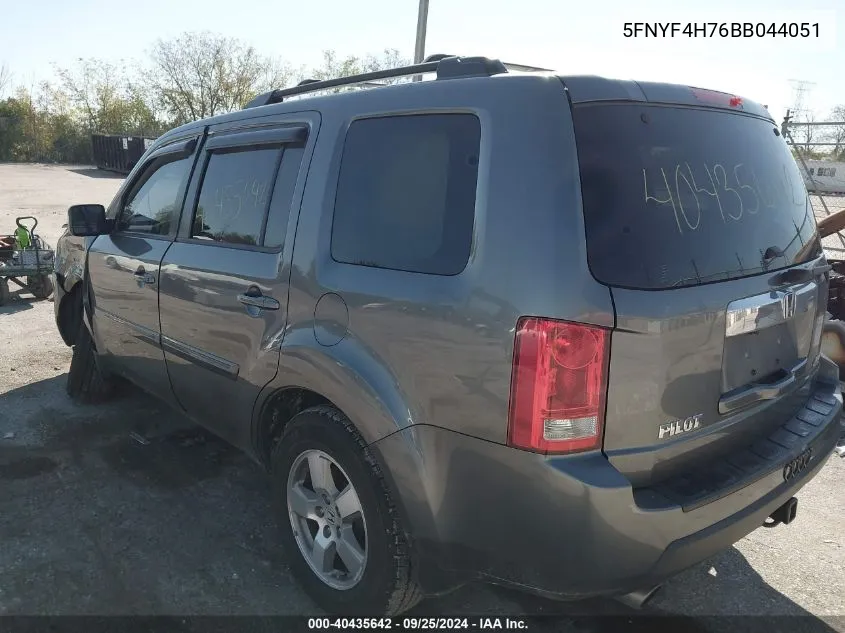 2011 Honda Pilot Ex-L VIN: 5FNYF4H76BB044051 Lot: 40435642