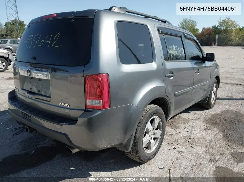 2011 Honda Pilot Ex-L VIN: 5FNYF4H76BB044051 Lot: 40435642