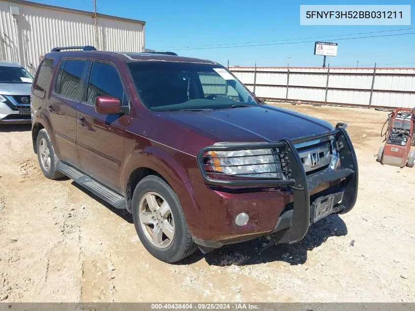 2011 Honda Pilot Ex-L VIN: 5FNYF3H52BB031211 Lot: 40438404