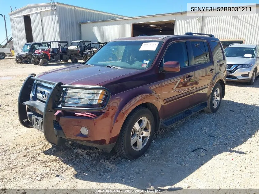 2011 Honda Pilot Ex-L VIN: 5FNYF3H52BB031211 Lot: 40438404