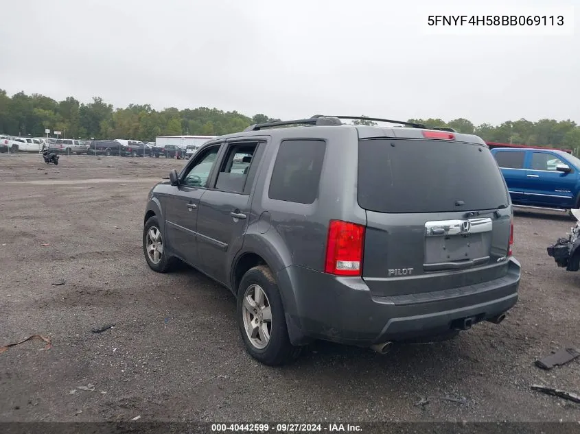 2011 Honda Pilot Ex-L VIN: 5FNYF4H58BB069113 Lot: 40442599