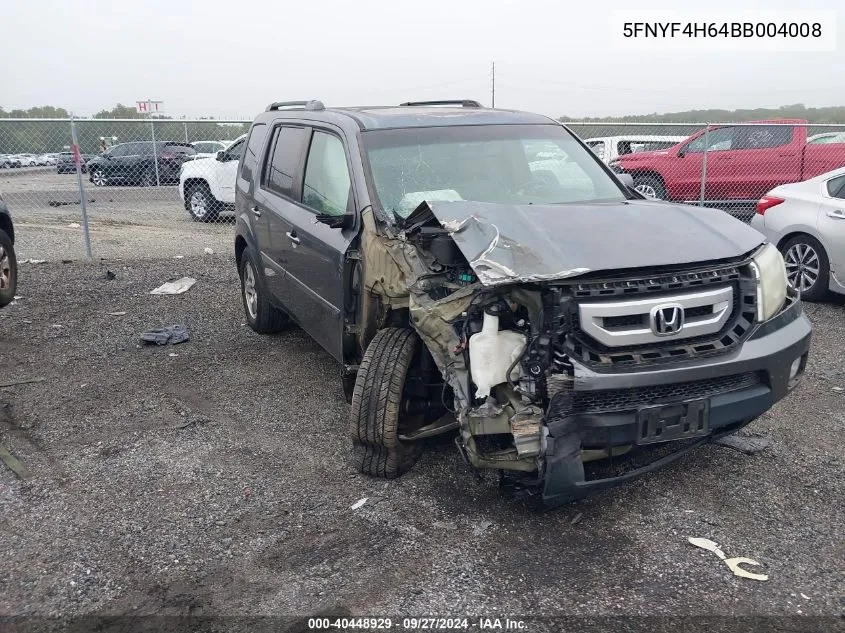 2011 Honda Pilot Ex-L VIN: 5FNYF4H64BB004008 Lot: 40448929