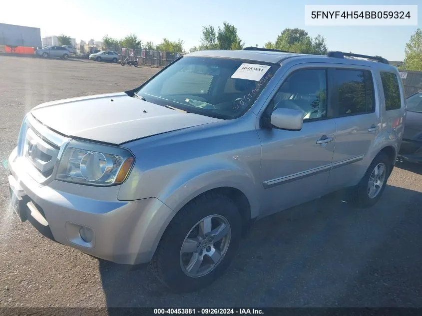 2011 Honda Pilot Ex-L VIN: 5FNYF4H54BB059324 Lot: 40453881