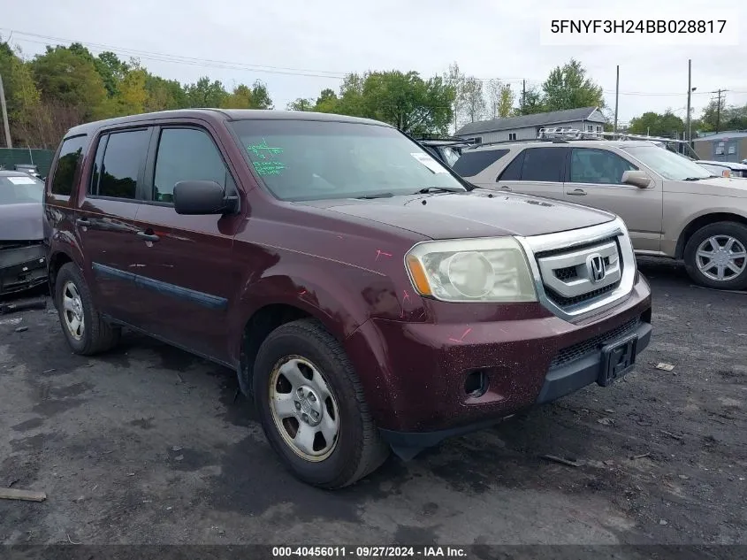 2011 Honda Pilot Lx VIN: 5FNYF3H24BB028817 Lot: 40456011