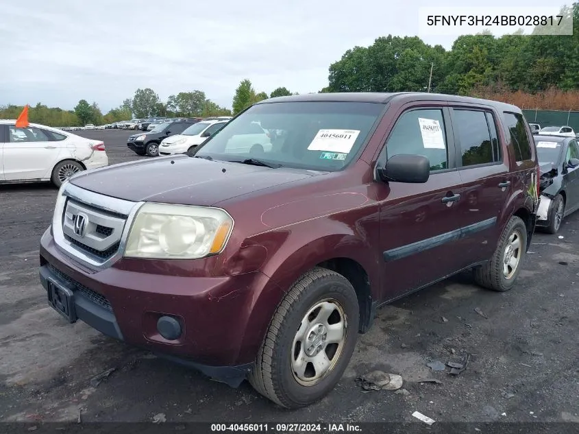 2011 Honda Pilot Lx VIN: 5FNYF3H24BB028817 Lot: 40456011