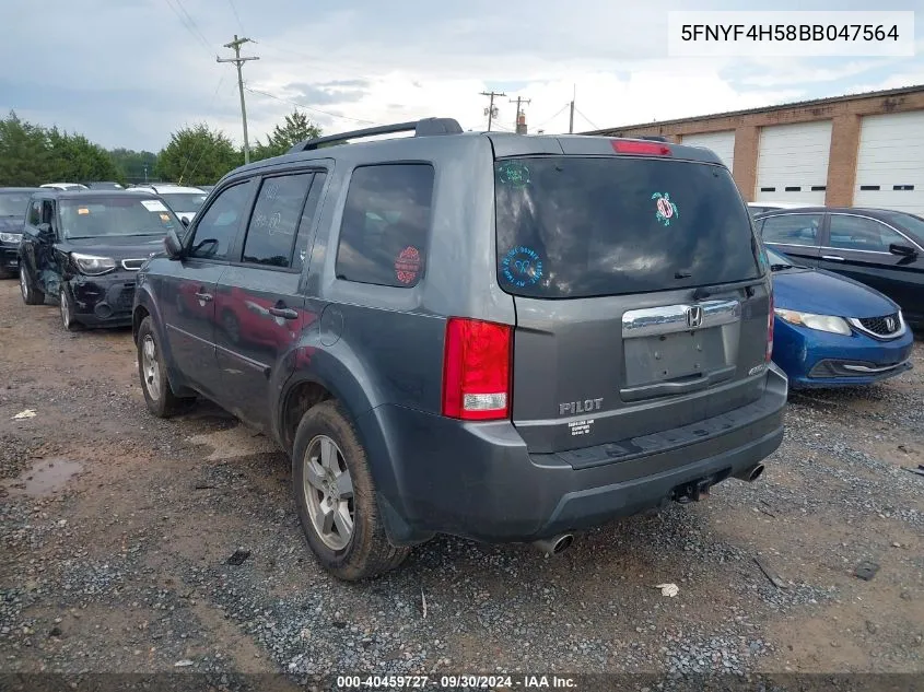 2011 Honda Pilot Ex-L VIN: 5FNYF4H58BB047564 Lot: 40459727