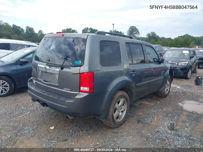 2011 Honda Pilot Ex-L VIN: 5FNYF4H58BB047564 Lot: 40459727