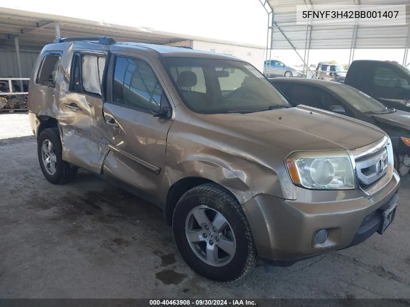 2011 Honda Pilot Ex VIN: 5FNYF3H42BB001407 Lot: 40463908