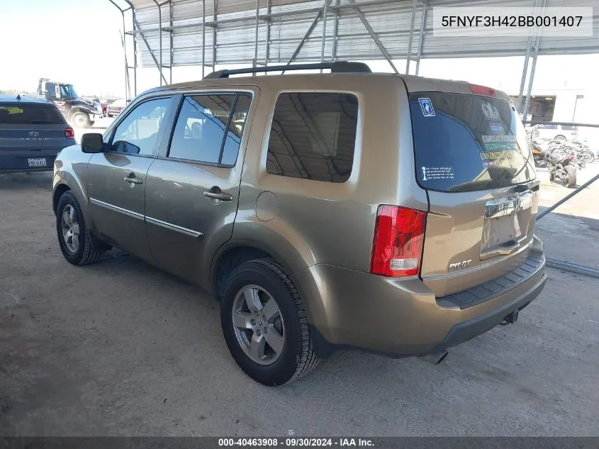 2011 Honda Pilot Ex VIN: 5FNYF3H42BB001407 Lot: 40463908