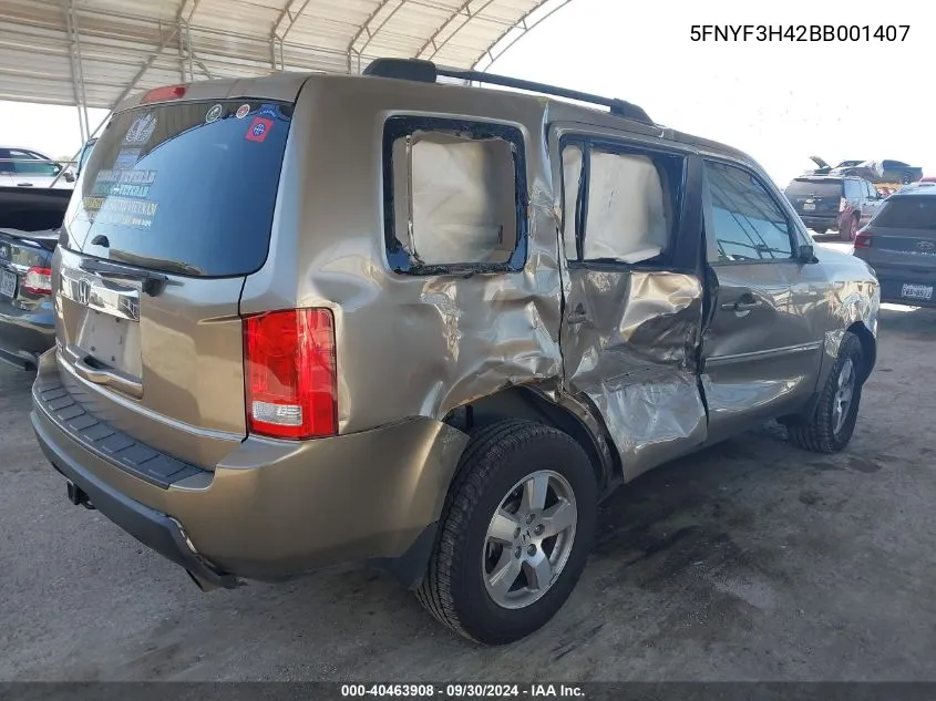 5FNYF3H42BB001407 2011 Honda Pilot Ex