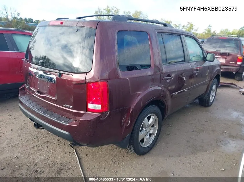 2011 Honda Pilot Ex-L VIN: 5FNYF4H6XBB023579 Lot: 40465533