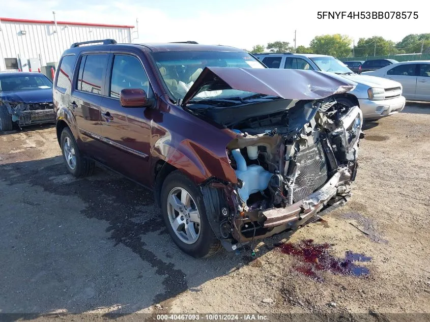 2011 Honda Pilot Exl VIN: 5FNYF4H53BB078575 Lot: 40467093