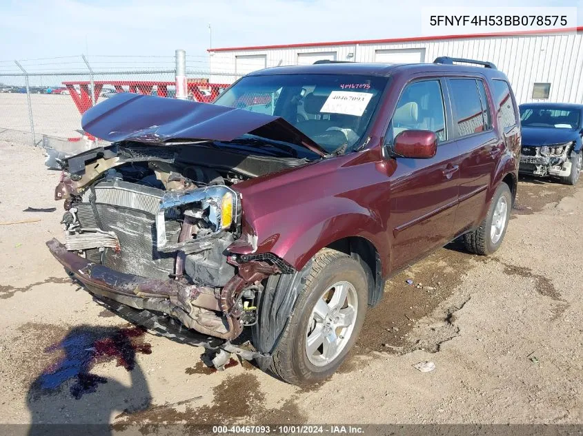 2011 Honda Pilot Exl VIN: 5FNYF4H53BB078575 Lot: 40467093