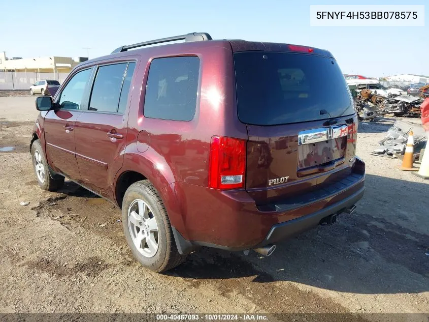 2011 Honda Pilot Exl VIN: 5FNYF4H53BB078575 Lot: 40467093