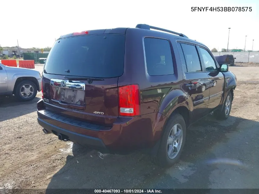 2011 Honda Pilot Exl VIN: 5FNYF4H53BB078575 Lot: 40467093