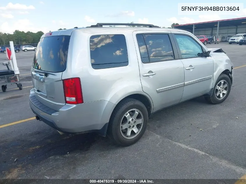 2011 Honda Pilot Touring VIN: 5FNYF3H94BB013604 Lot: 40475319