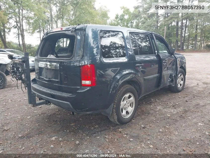 2011 Honda Pilot Lx VIN: 5FNYF3H27BB057390 Lot: 40478290