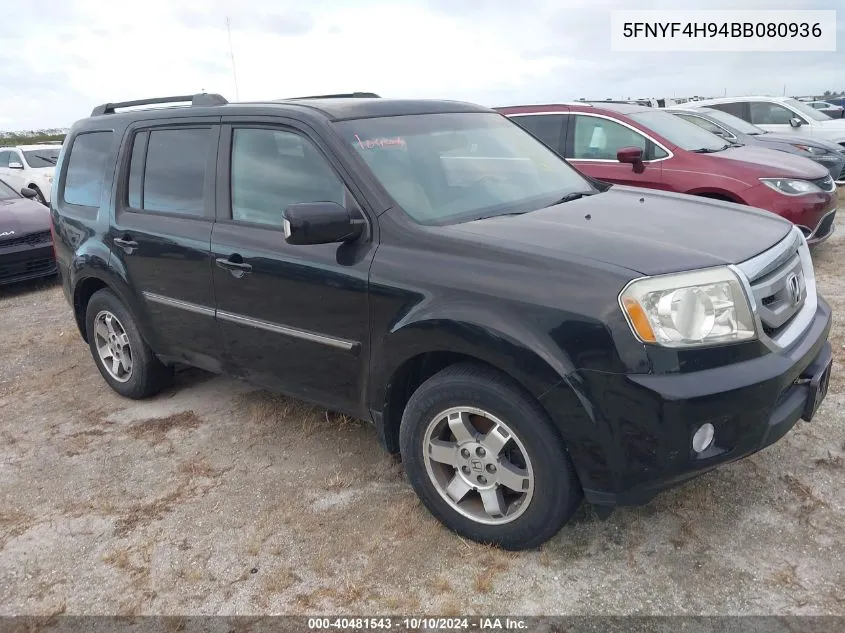 2011 Honda Pilot Touring VIN: 5FNYF4H94BB080936 Lot: 40481543