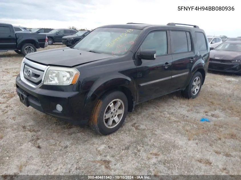 2011 Honda Pilot Touring VIN: 5FNYF4H94BB080936 Lot: 40481543