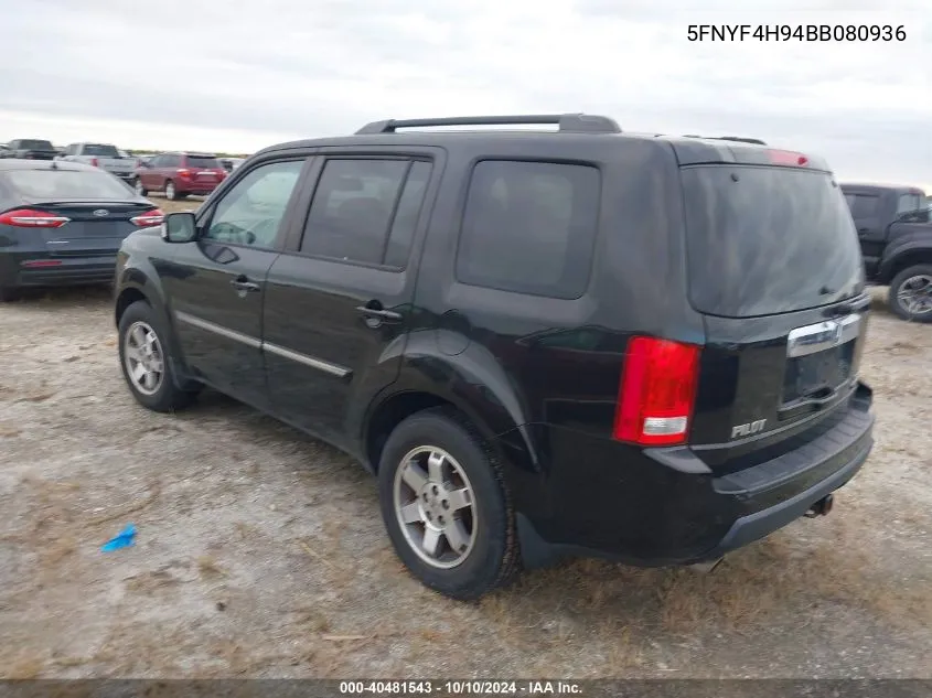 2011 Honda Pilot Touring VIN: 5FNYF4H94BB080936 Lot: 40481543