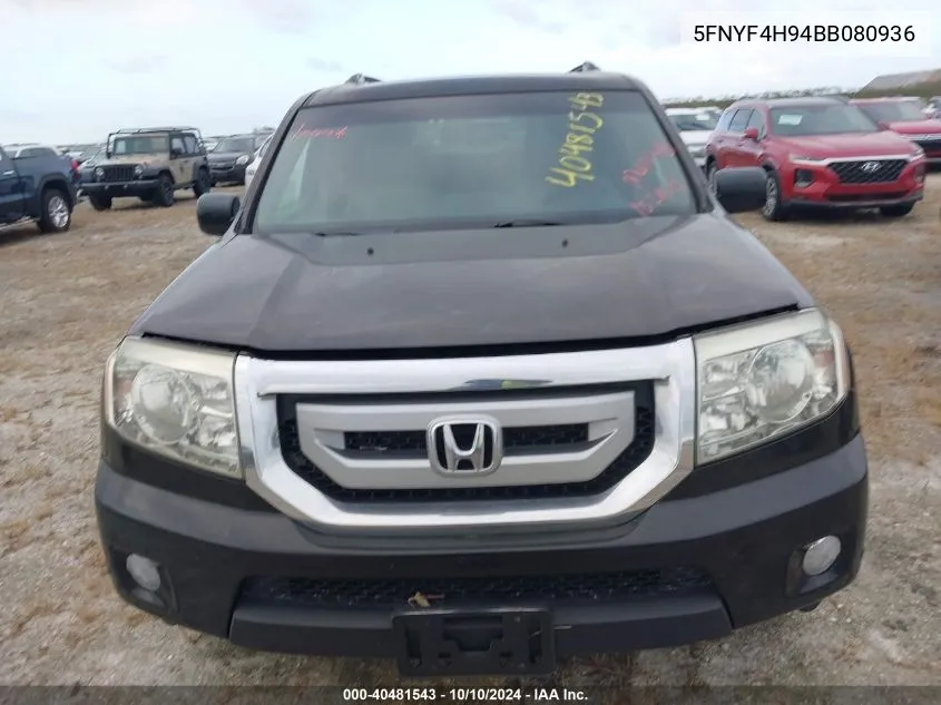 2011 Honda Pilot Touring VIN: 5FNYF4H94BB080936 Lot: 40481543