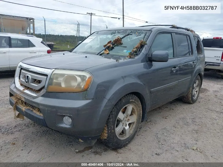 2011 Honda Pilot Ex-L VIN: 5FNYF4H58BB032787 Lot: 40491406