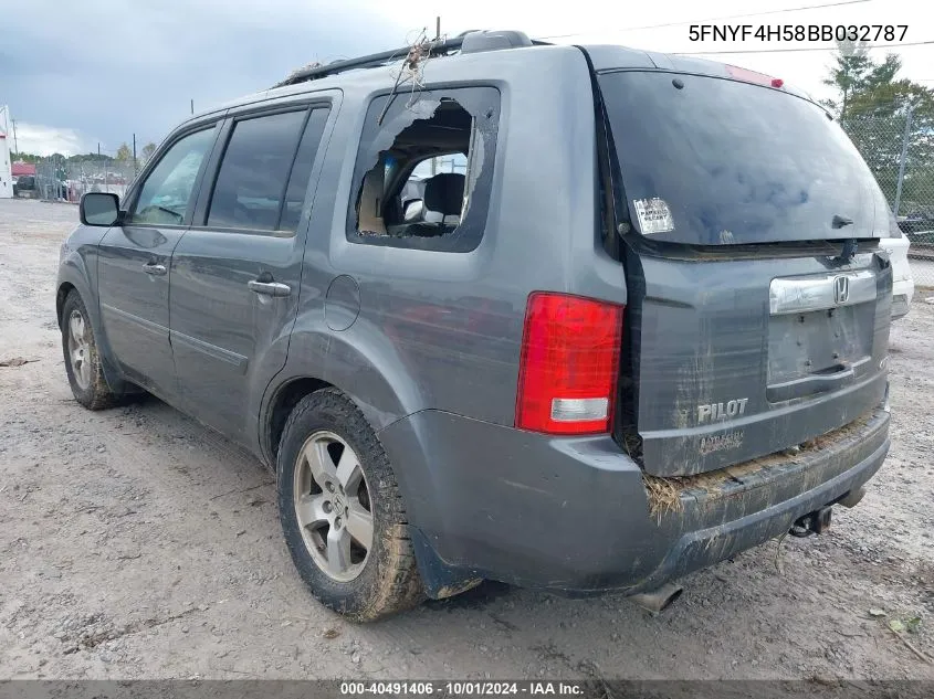 2011 Honda Pilot Ex-L VIN: 5FNYF4H58BB032787 Lot: 40491406